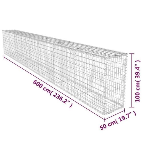 Gabionvägg - Exklusivt hus - Galvaniserat stål - 600×50×100 cm - Tråd 3,5 mm