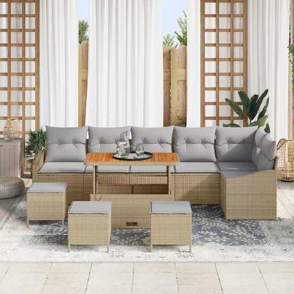 Maison Exclusive - 10 osan puutarhakalustesetti, beige polyrottinki