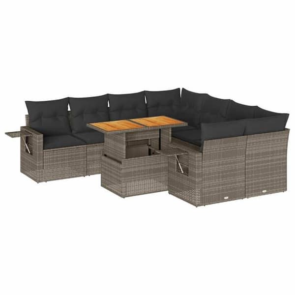 Maison Exclusive - Trädgårdsmöbler 9 delar med grå kuddar i flätad resin