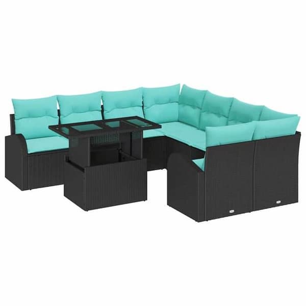 Maison Exclusive - 9-delars trädgårdsoff-set i svart poly-rattan