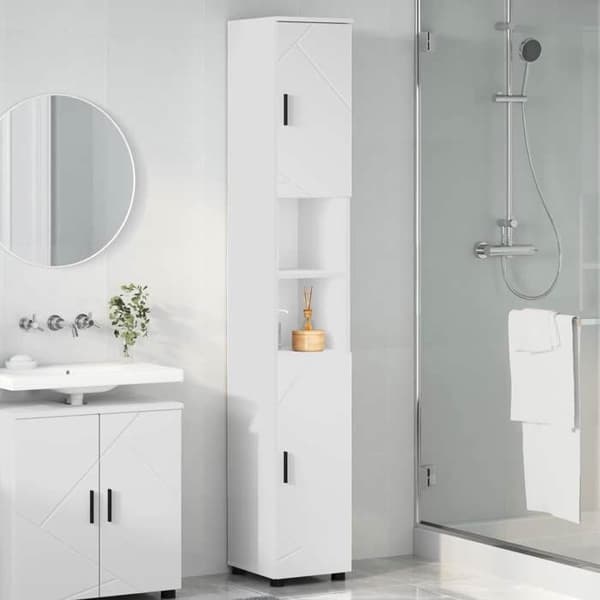 Badrumsmöbel - EXKLUSIV HEM - 30x35x192 cm - Vit - Ingenjörsträ - Stöder 60 kg Vit (bakpanel i naturlig brun)