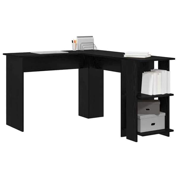 Maison Exclusive - Hjørnekontor i sort egetræ, ingeniørtræ 140 x 113,5 x 75 cm
