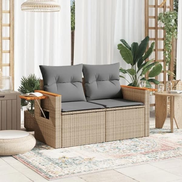 Maison Exclusive - Trädgårdsoffa med kuddar 2 platser beige flätad resin