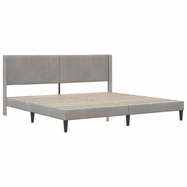 Sängram med madrass - EXKLUSIV HEM - Rektangulär - Ljusgrå - 180 x 200 cm - Sammet & ribbor Ljusgrått