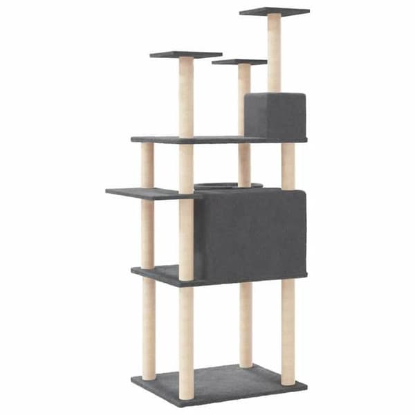 Kattetræ - Eksklusivt hus - 166 cm - Multi-niveau (2 huse, kurv, platforme) - Sisal stolper Mörkgrå