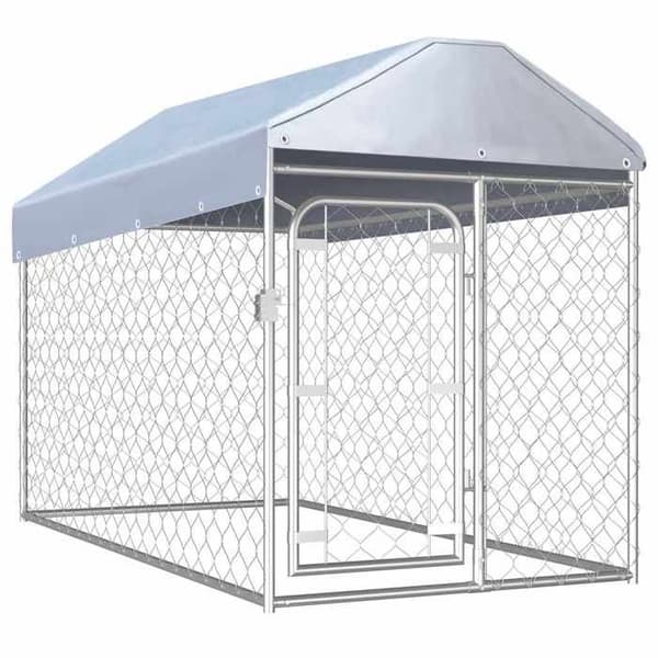Maison Exclusive - Ulkoilma koirankoppi katolla 200x100x125 cm silver-