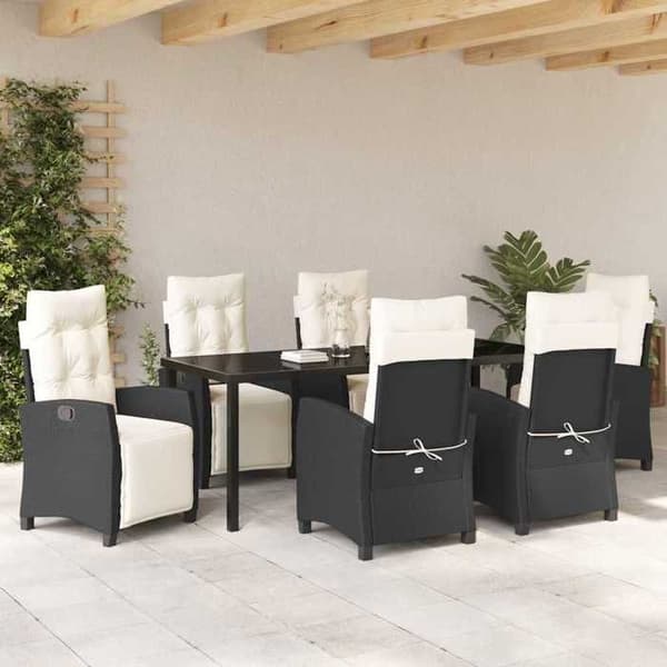 Maison Exclusive - 7 pc have spisebordssæt i sort polyrotin Svart