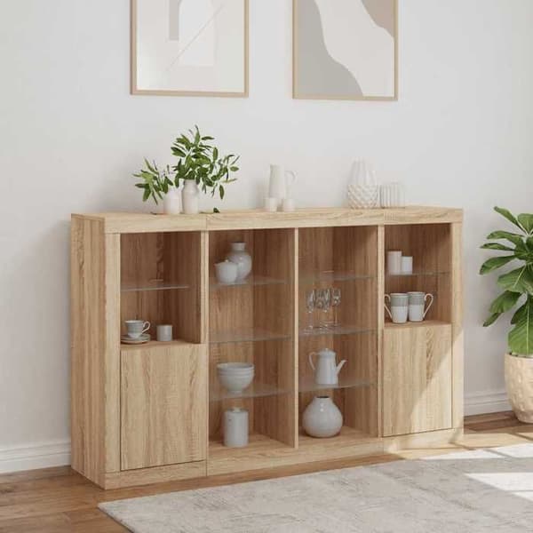 Maison Exclusive - Buffet med LED-lys 3 stk. Sonoma eg ingeniørtræ