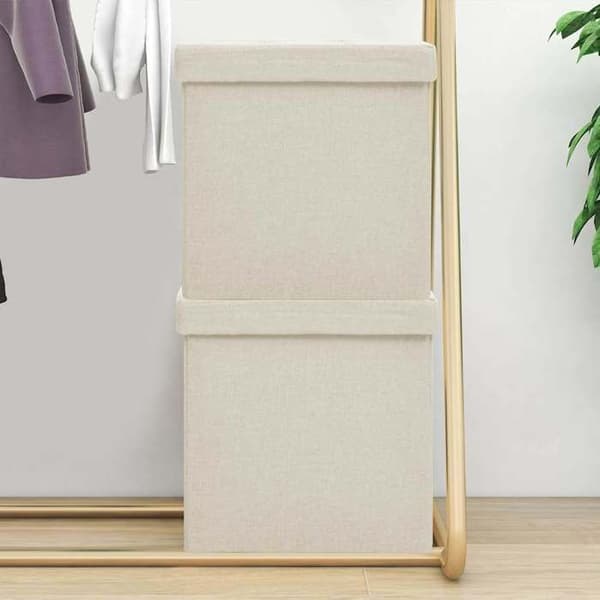 Maison Exclusive - Fällbara förvaringspallar set om 2 vit kräm Faux lin Vit grädde