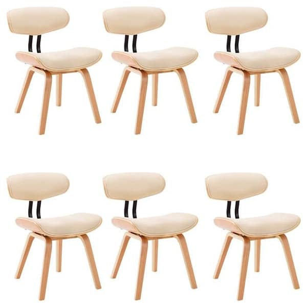 Maison Exclusive - Matstolar set om 6 krämfärgad böjd trä och konstläder Grädde + brun