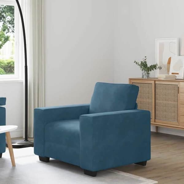 Fåtölj-soffa - EXKLUSIV HEM - 100x77x82 cm - Sammet - Blå - Tjock skum sits Blå