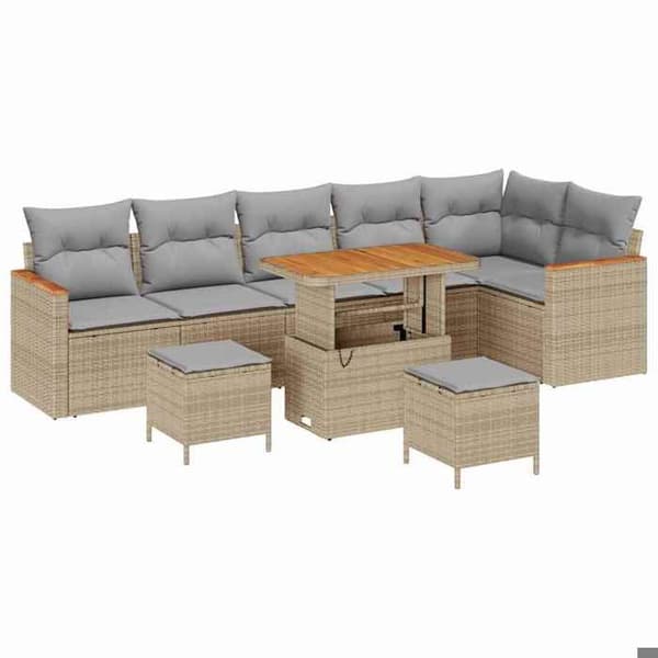 Havemøbler - MAISON EXCLUSIVE - Sæt med 9 dele - Beige - Modulerbart polyrotin - Vejrbestandig beige