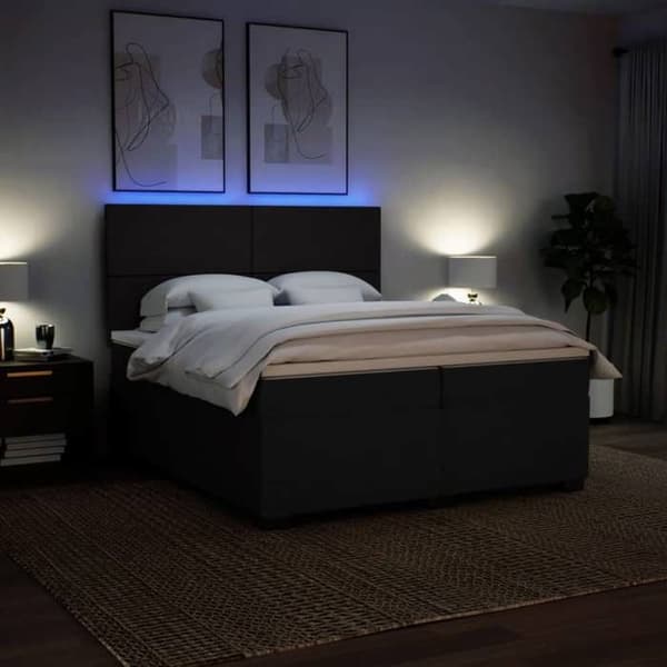 Sengestel med madras - Lamelseng - Sort - 200x200 cm - Indbyggede LED