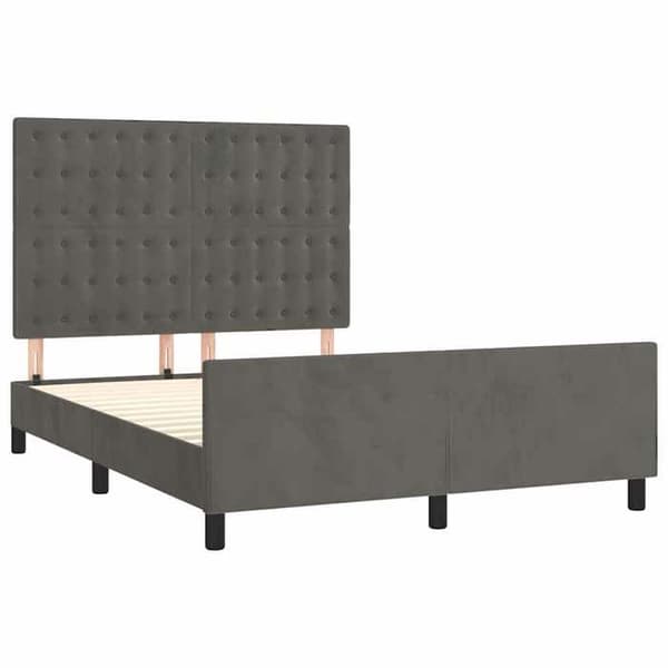 Sengestel - EKSKLUSIV HUS - 140 x 190 cm - Mørkegrå velour - Justerbar hovedgærde - Krydsfiner lameller Mörkgrå