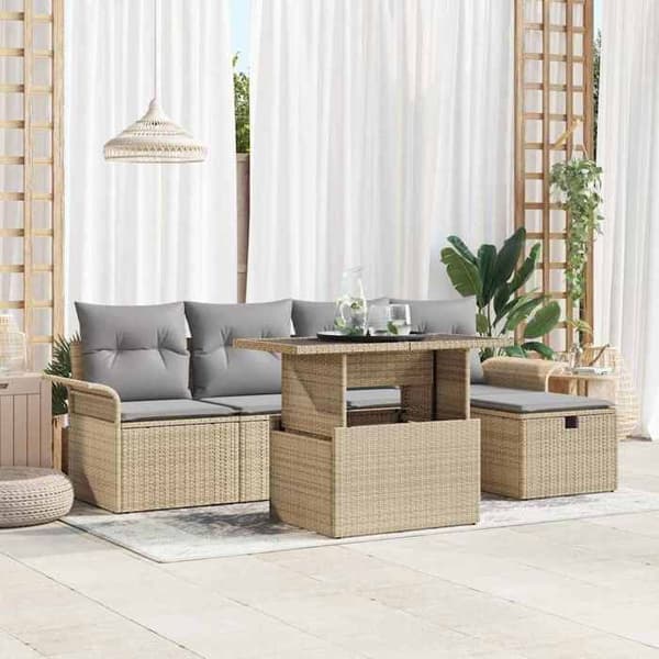 Maison Exclusive - 6 osan beige polyrottinkinen puutarhakalustesetti