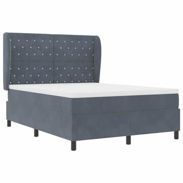 Ljust sängbotten - MAISON EXCLUSIVE - 200 x 160 cm - Mörkgrå sammet - Sänggavel 2 höjder - Medium fasthet fjädersäng Mörkgrå