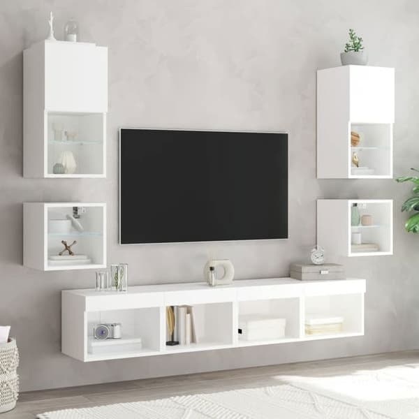 Maison Exclusive - Væghængte natborde med LED-lys 2 stk. hvid Vit
