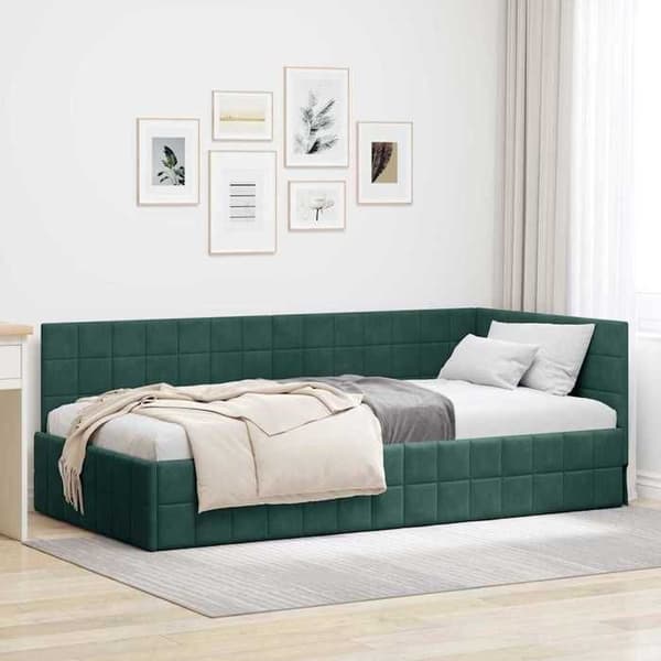 Maison Exclusive - Mörkgrön hörnsängram 90 cm x 190 cm Sammet