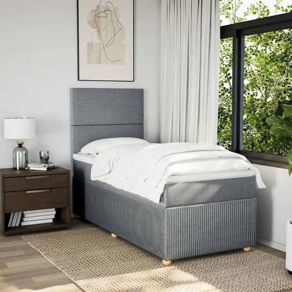 Maison Exclusive - Sengebund med lameller og madras Lys grå 90x200 cm Stof