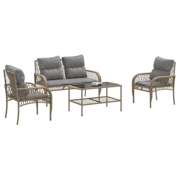Maison Exclusive - Trädgårdsmöbler med kuddar 4 delar beige flätad resin