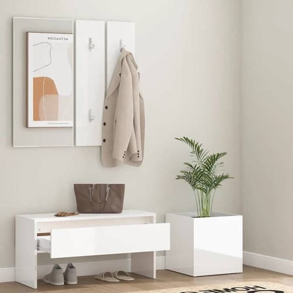 Maison Exclusive - Set med möbler för hallen i blankt vitt ingenjörsträ Vit