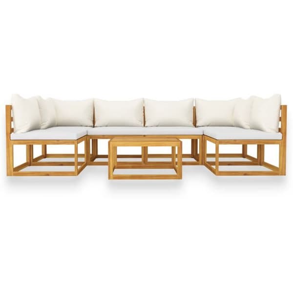 Maison Exclusive - Trädgårdsmöbler 7 delar med kuddar Creme Solid akaciaträ