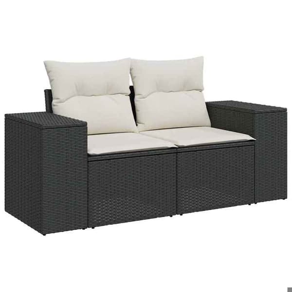 Maison Exclusive - Trädgårdsoffa med kuddar 2 platser svart flätad resin