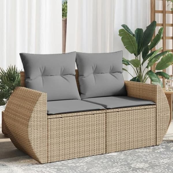 Trädgårdssoffa - EXKLUSIVT HUS - 2 platser - Flätad resin - Beige - Avtagbara kuddar beige