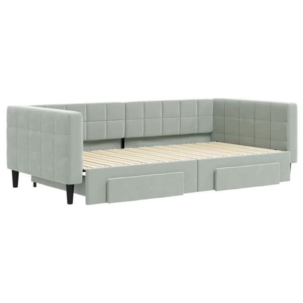 Dagseng - EKSKLUSIV HUS - 100x200 cm - Dobbeltseng med udtræk - 2 opbevaringsskuffer - Grå velour