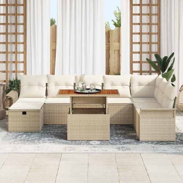 Maison Exclusive - 9 osan beige polyrottinkinen puutarhakalustesetti