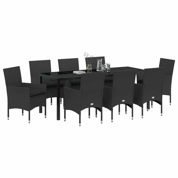 Maison Exclusive - 9 pc have spisebordssæt i sort polyrotin Svart