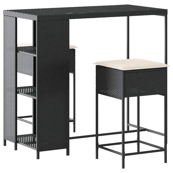Maison Exclusive - Havebar sæt 3 stk med sorte puder i poly rattan Svart