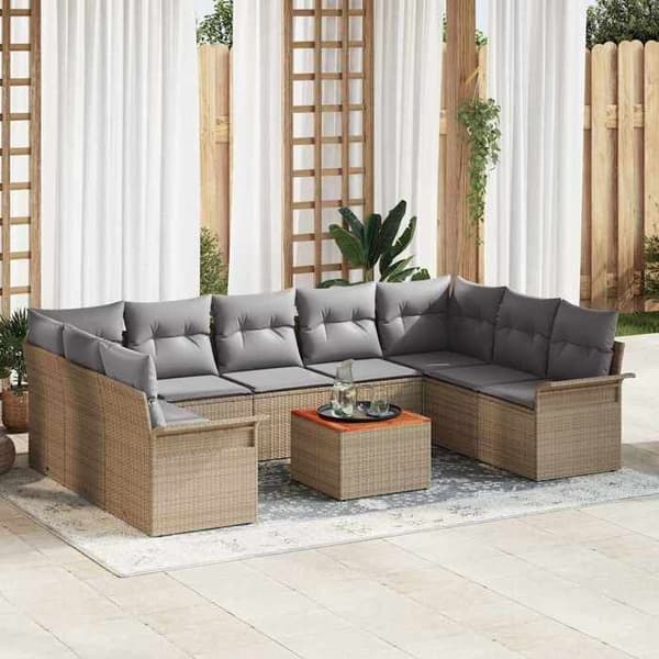 Maison Exclusive - 10 osan puutarhakalustesetti, beige polyrottinki