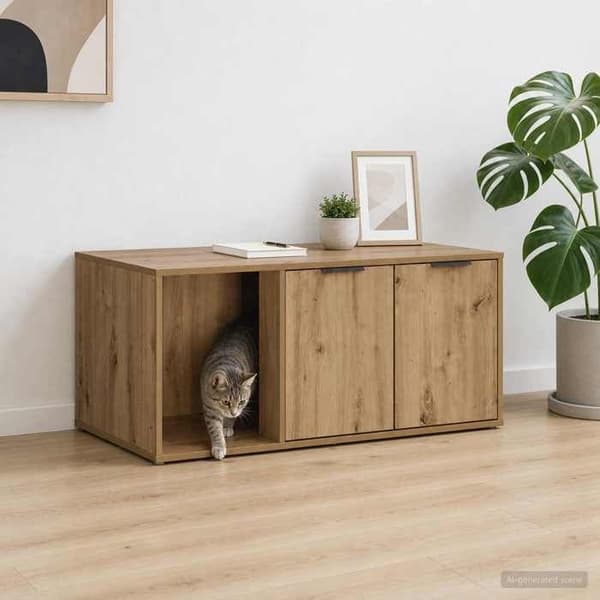 Maison Exclusive - Møbel til kattebakke i håndlavet egetræ 100 x 49 x 45 cm