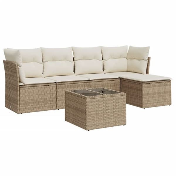 Maison Exclusive - Trädgårdsmöbler med kuddar 6 delar beige flätad resin