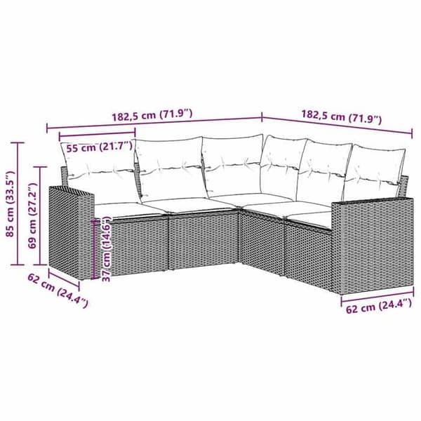 Maison Exclusive - Trädgårdsmöbler med kuddar 5 delar brun flätad resin