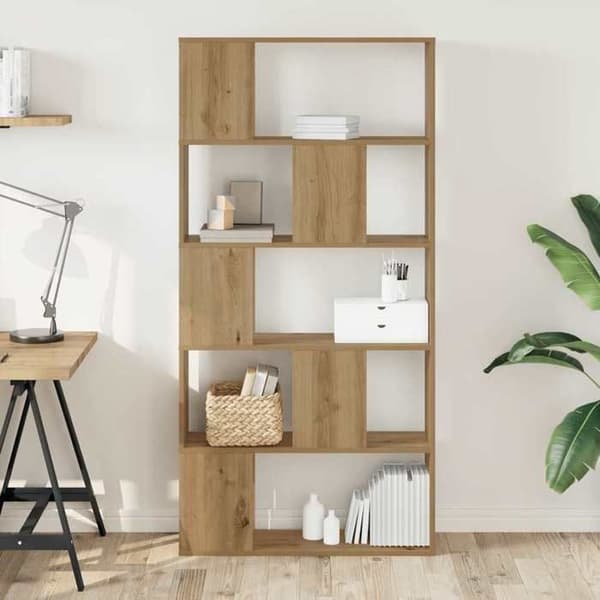 Maison Exclusive - Bibliotek 5 niveauer egetræ håndværk træ ingeniørarbejde
