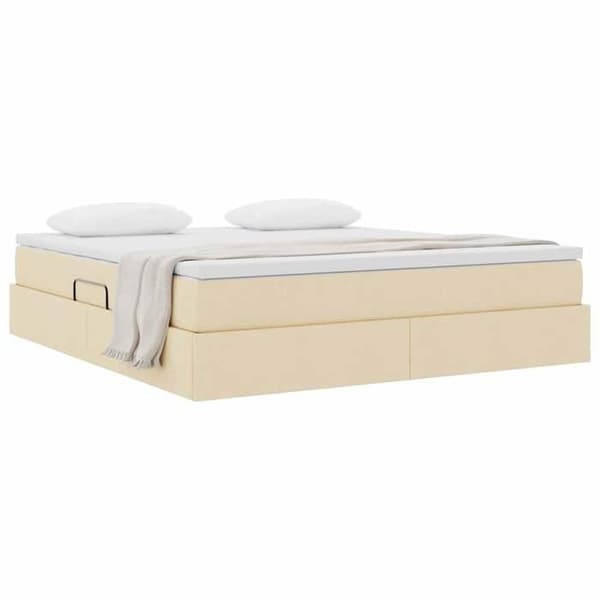 Sängram med madrass - EXKLUSIV HEM - 160x200 - Kräm - Polyester - Hydraulisk förvaring Grädde