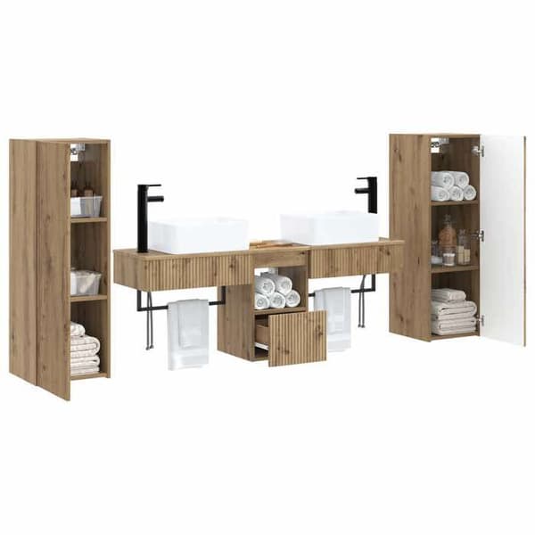 Maison Exclusive - Sæt af 5 dele badeværelsesmøbler i håndlavet eg