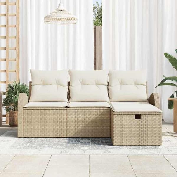 Maison Exclusive - 4-delars trädgårdsoff-set i beige polyrotting beige