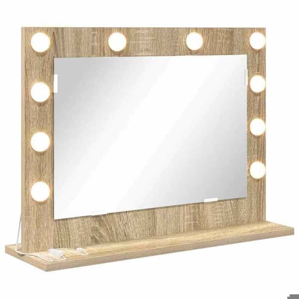 "Vanity Spejl - EKSKLUSIV HUS - Rektangulær - Sonoma Eg - Indbygget LED - USB 5V Strøm" Sonoma ek