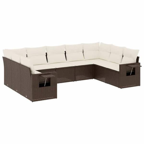 Maison Exclusive - Trädgårdsmöbler med kuddar 9 delar brun flätad resin