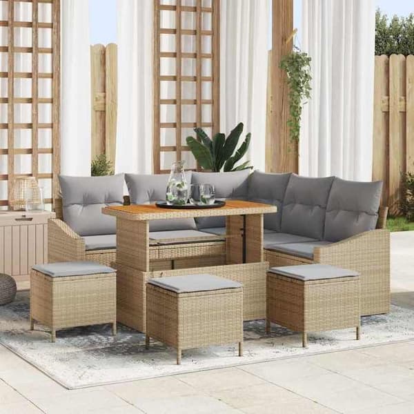 Maison Exclusive - 9-delars trädgårdsoff-set 8-sits Beige beige