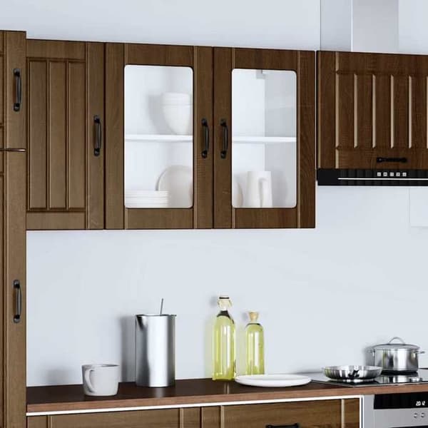 Maison Exclusive - Väggmonterad köksskåp och glasdörr Lucca ek brun
