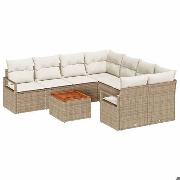 Maison Exclusive - 9 osan beige ja kerma polyrottinkinen puutarhakalustesetti
