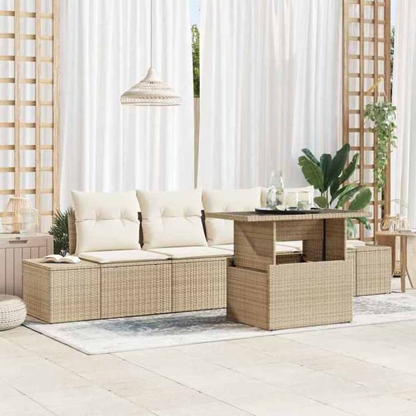 Maison Exclusive - 5 kpl:n sohvasetti beige ja kerma polyrottinkia