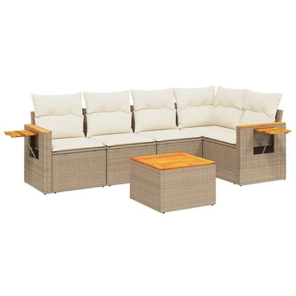 Maison Exclusive - Trädgårdsmöbler med kuddar 6 delar beige flätad resin