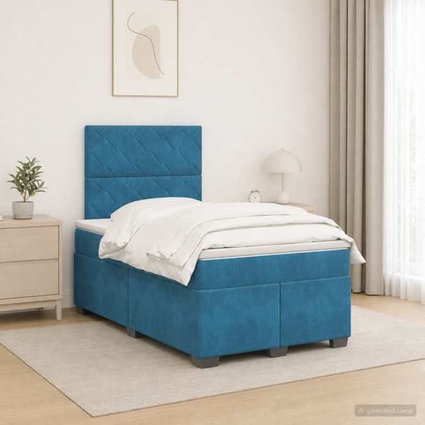 Maison Exclusive - Boxspring säng med madrass Blå 120 x 200 cm Sammet