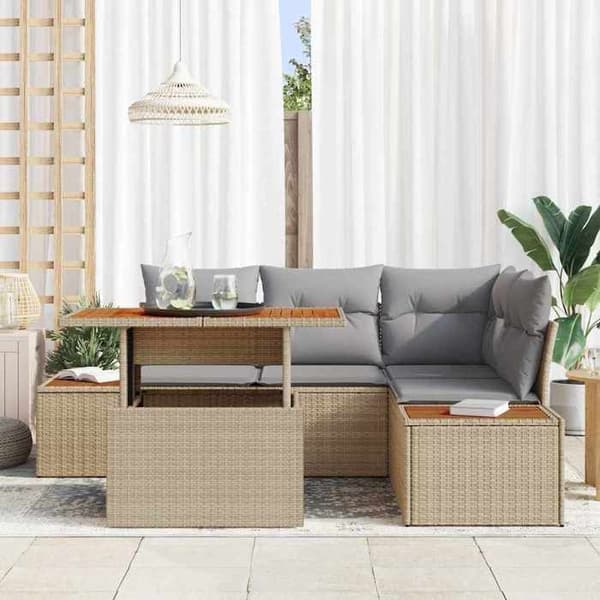 Trädgårdsmöbelset - EXKLUSIV HEM - 5 delar - Beige - Väderbeständig polyrotting - Modulär beige