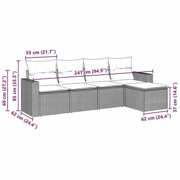 Modulär trädgårdsmöbel - EXKLUSIV HEM - 5 delar - Svart - Flätad resin - Förvaring under sitsen Svart